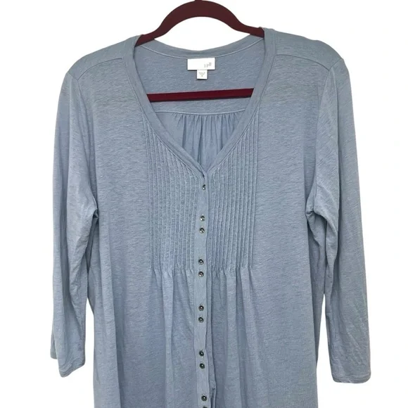 J. Jill Slate Blue Linen Modal Pintuck Button Front Casual Blouse Top Medium - Picture 4 of 9